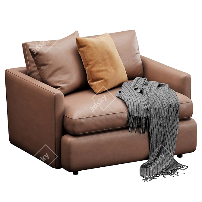 Stylish Lounge Armchair in Velvet/Leather 3D model image 1