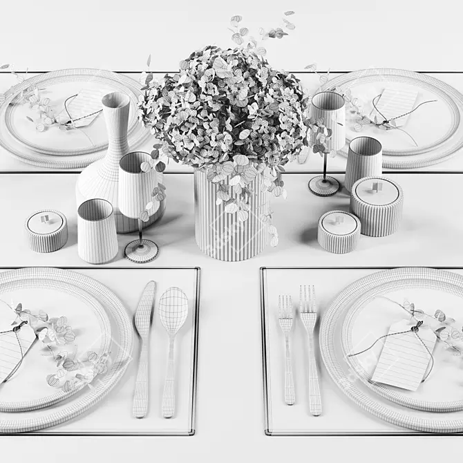 Hydrangea Bouquet Table Setting 3D model image 4