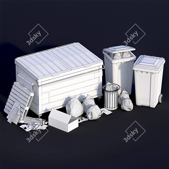 Outdoor Trash Can 3D Set 3D model image 7