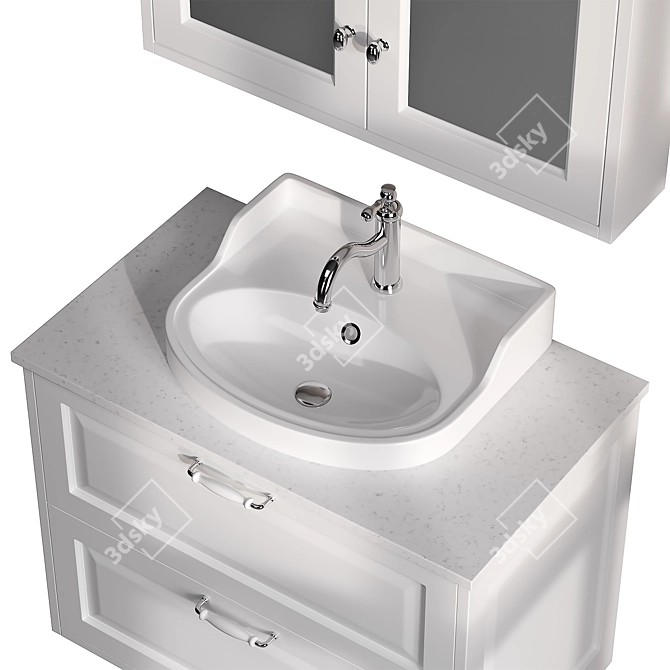 Modern White Marble Vanity Set 3D model image 3