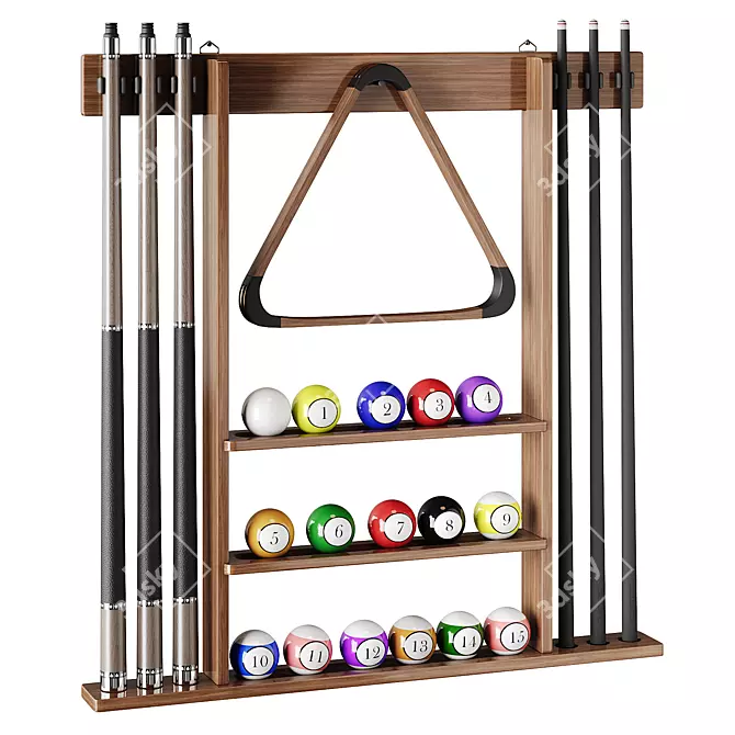 Billiard Cue and Ball Wall Rack 3D model image 4