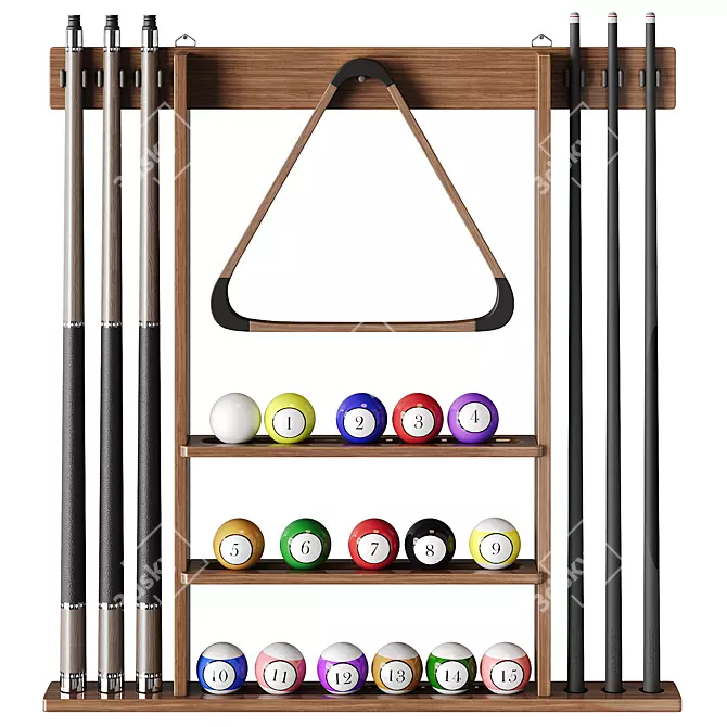 Billiard Cue and Ball Wall Rack 3D model image 5