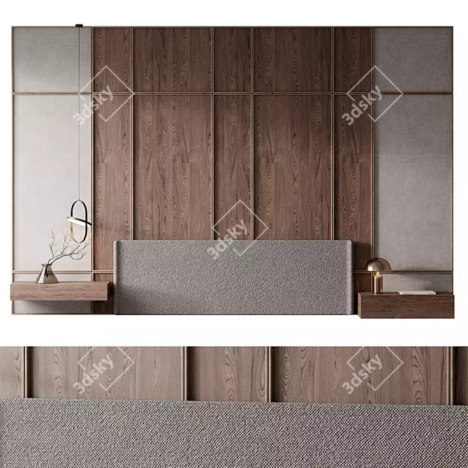  Modern Upholstered Headboard - Grey 3D model image 2