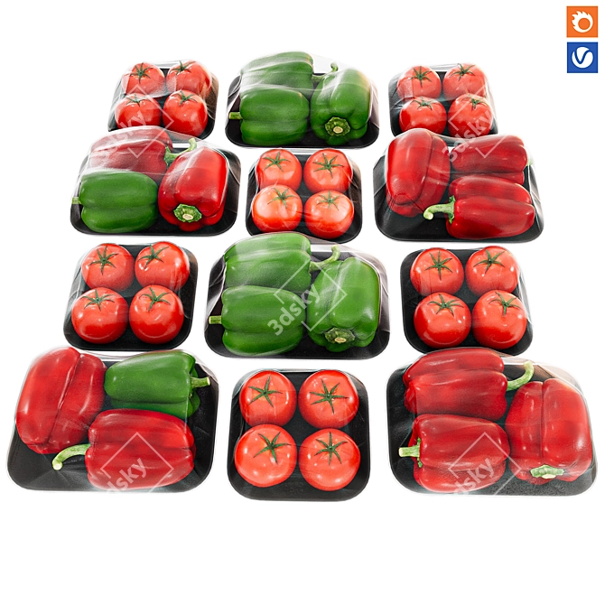 Kitchen Texture-Ready Pepper Tomato Set 3D model image 1