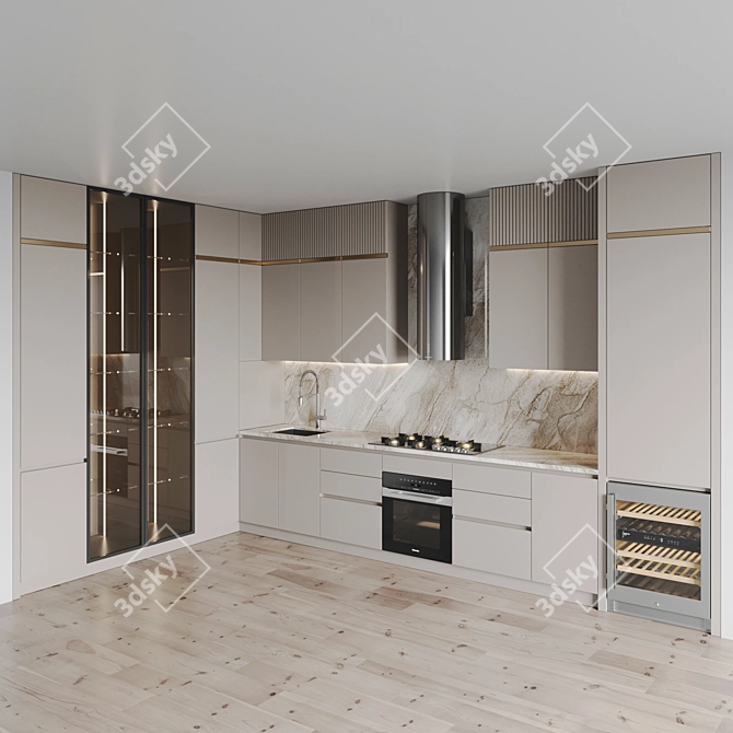 Sleek Kitchen 3D Model Kit 3D model image 2