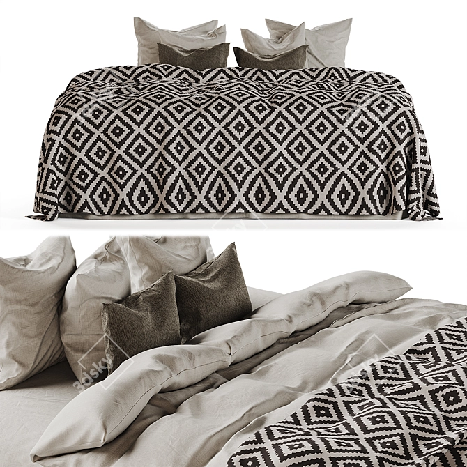  Linen Bedding Set with 3 Throws 3D model image 3