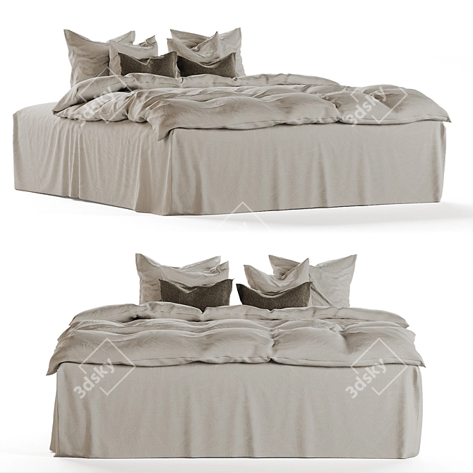  Linen Bedding Set with 3 Throws 3D model image 4