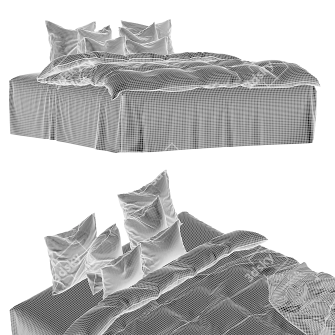  Linen Bedding Set with 3 Throws 3D model image 5