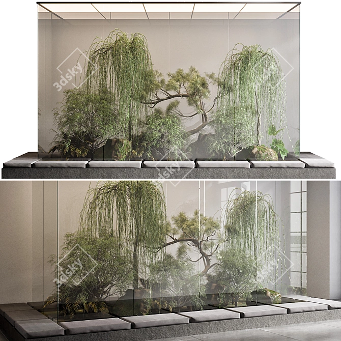  Glass-Encased Bonsai and Grass 3D model image 1