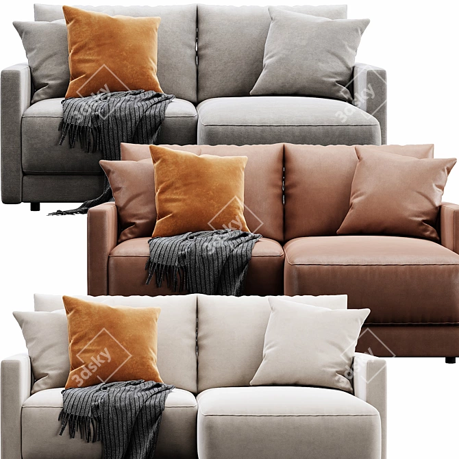 Modern 2-Piece Sectional Sofa 3D model image 2