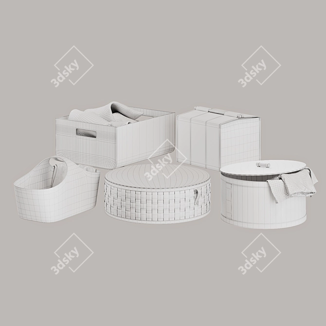 Woven Clothes Storage Basket Set 3D model image 5