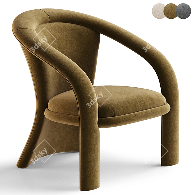 Sculptural Green Velvet Armchair 3D model image 1