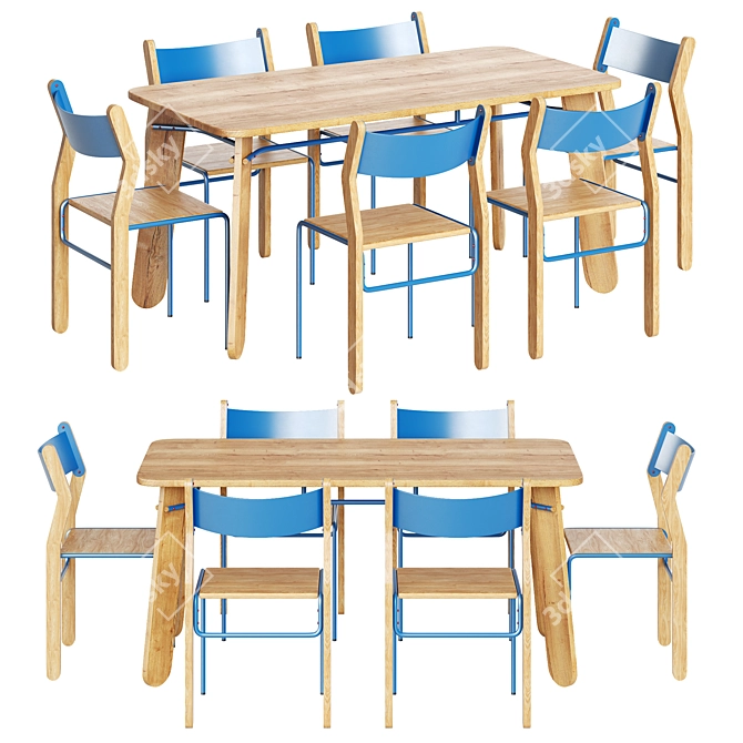 Modern Qullar Tashlar Table Set 3D model image 1