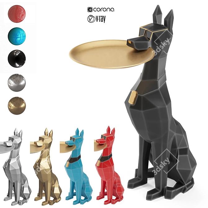 Doberman Server Dog Statue 3D Model 3D model image 1