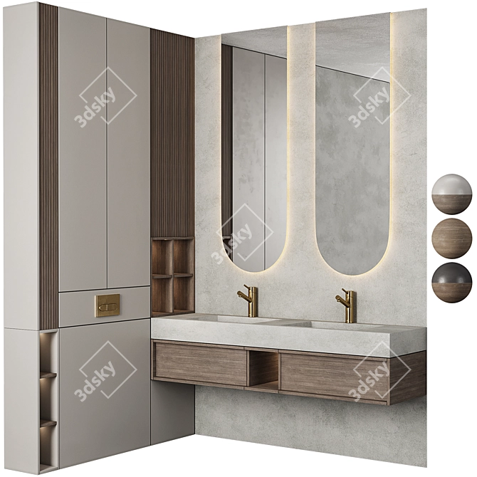 Modern Bathroom Furniture Set in 3D 3D model image 1