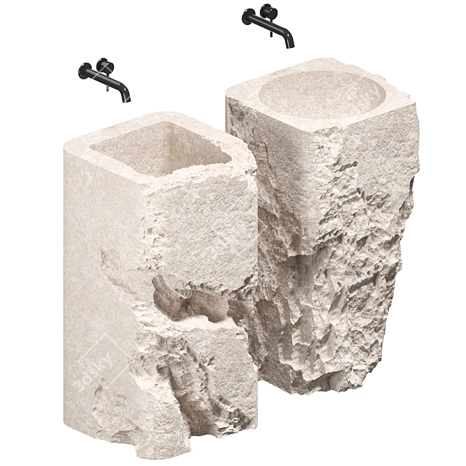 Custom Geometric Stone Wash Basin Set 3D model image 2