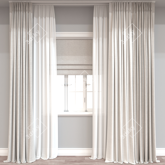 3D Curtain Model, 110952 Polygons 3D model image 1