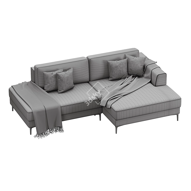 Modern Edwin Velvet Corner Sofa 3D model image 6