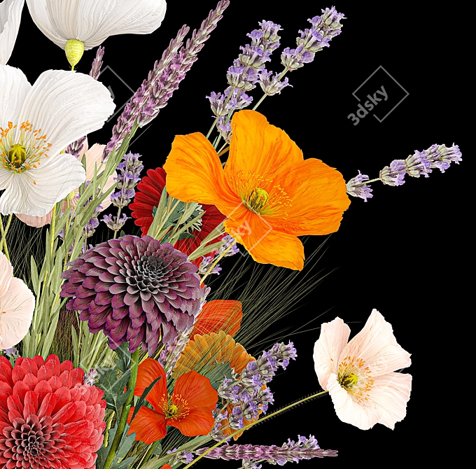 Spring Field Flowers Bouquet Display 3D model image 2