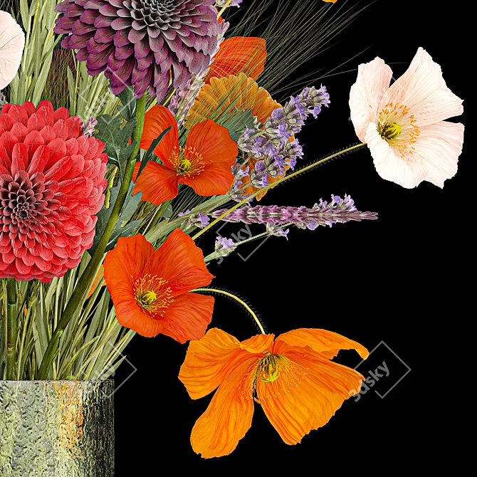 Spring Field Flowers Bouquet Display 3D model image 4