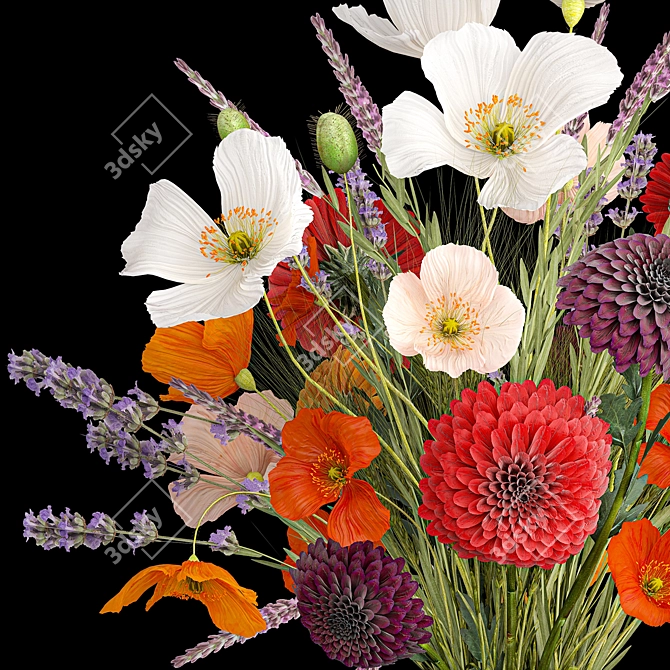 Spring Field Flowers Bouquet Display 3D model image 6