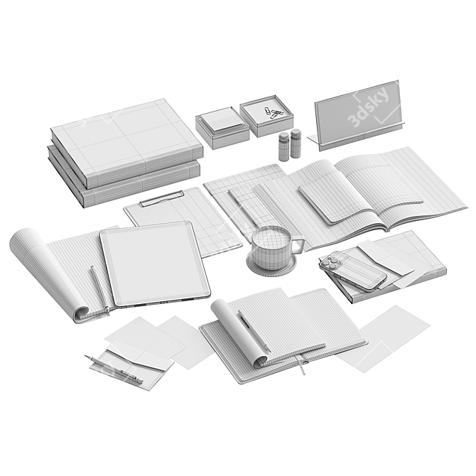 Serene White Office Decor 3D model image 6