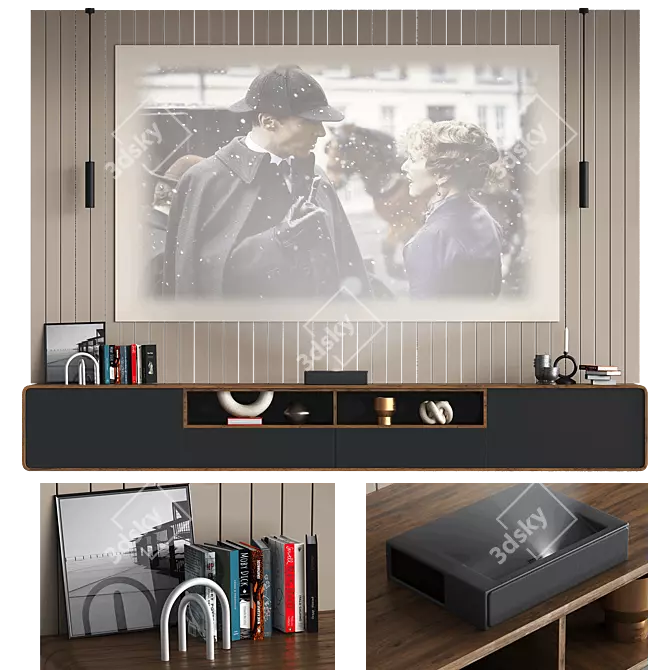 Modern TV Wall with Xiaomi Laser 3D model image 13