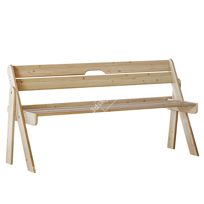 Wooden Folding Bench, Solid Wood 3D model image 4