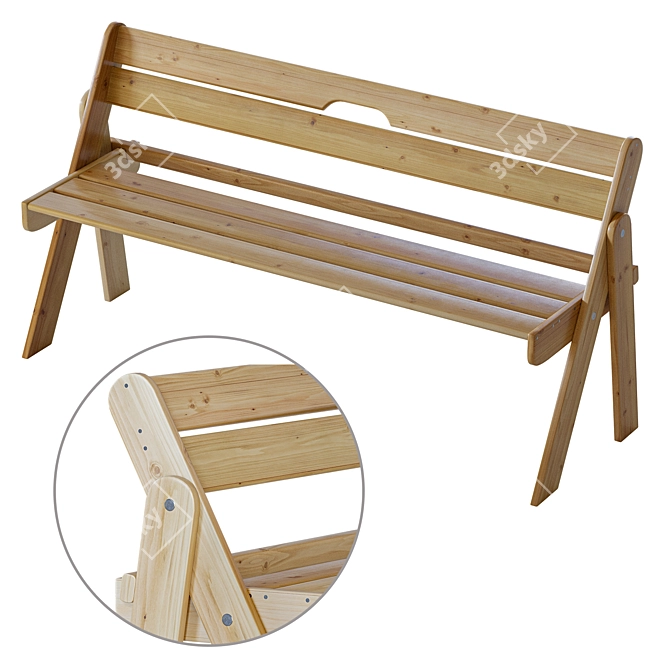 Wooden Folding Bench, Solid Wood 3D model image 6