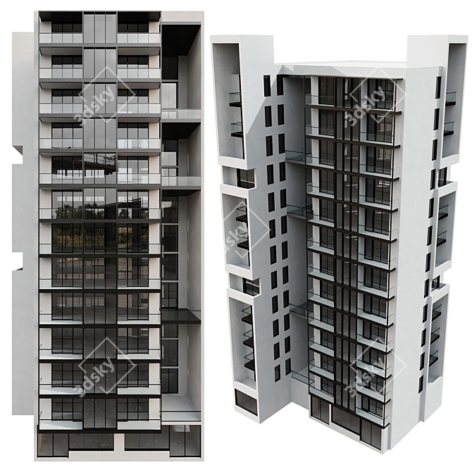 Modular Residential Building Model 3D model image 6