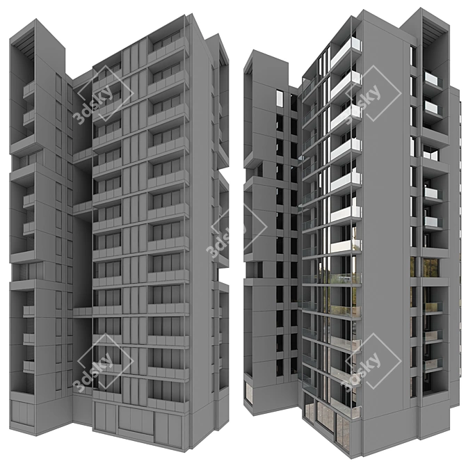 Modular Residential Building Model 3D model image 7