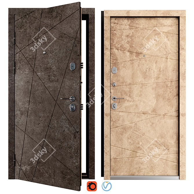 Modern Entry Metal Door Set 3D model image 1