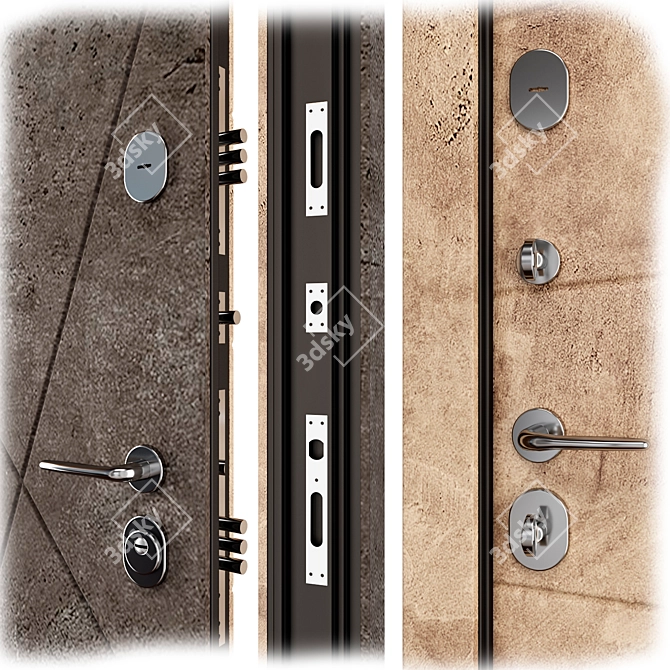 Modern Entry Metal Door Set 3D model image 2