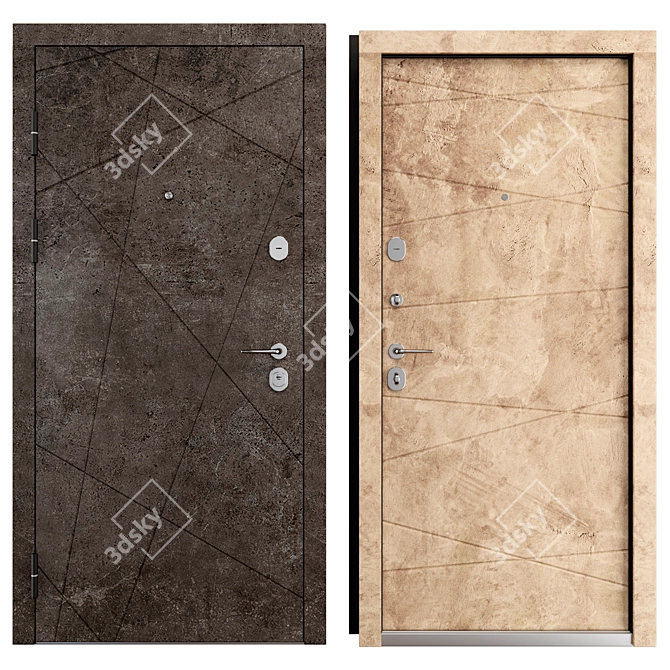 Modern Entry Metal Door Set 3D model image 3