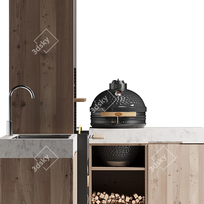 Modern Style BBQ Grill with Sink 3D model image 3