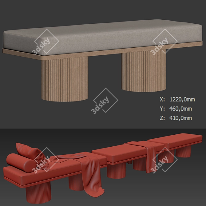 Contemporary Sagano Bench with Textures 3D model image 7