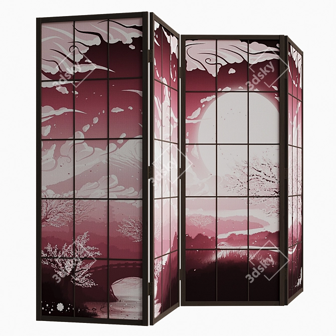 Japanese Style Folding Screen 3D model image 1