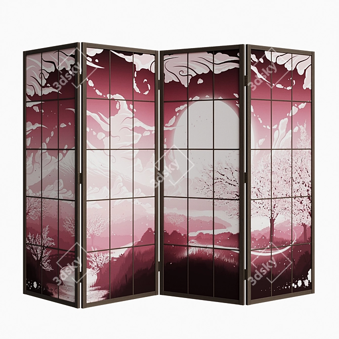 Japanese Style Folding Screen 3D model image 2