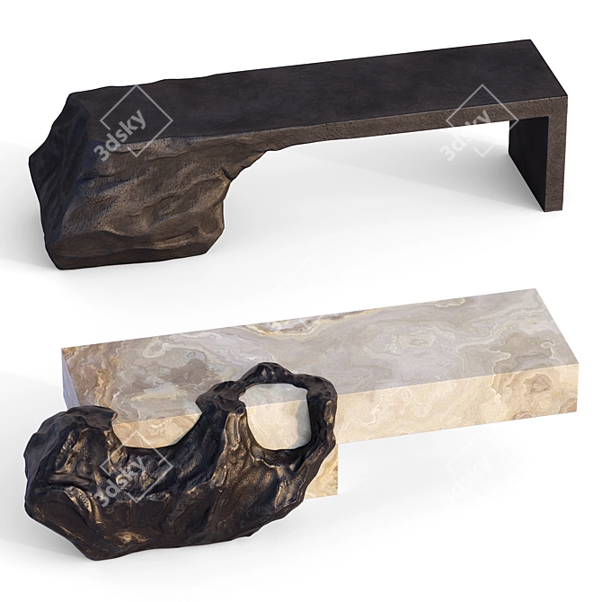 Artisanal Sculpted Bench Set 3D model image 1