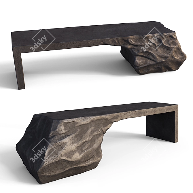 Artisanal Sculpted Bench Set 3D model image 2