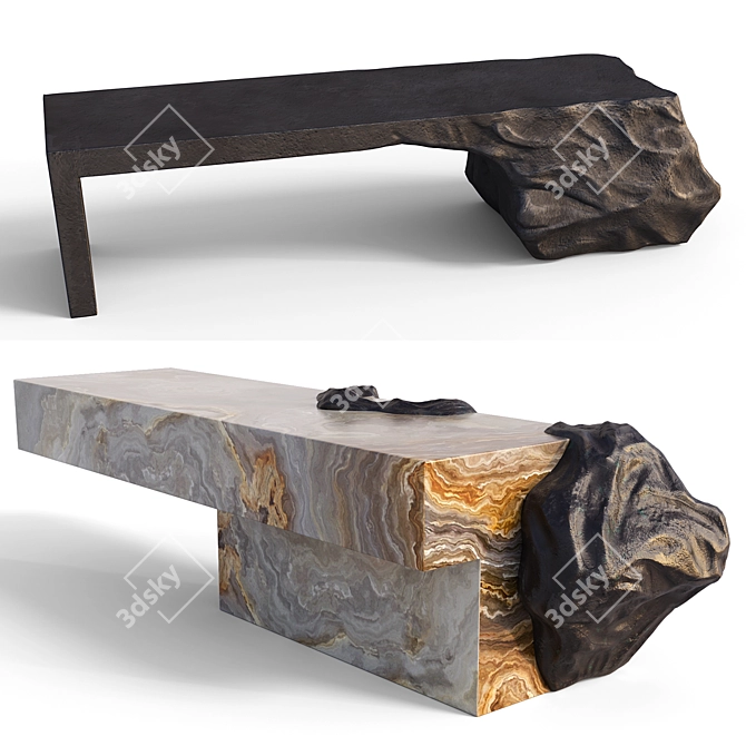 Artisanal Sculpted Bench Set 3D model image 4