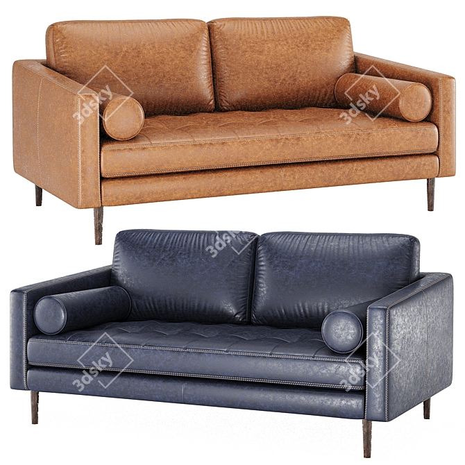 Luxury Tanned Leatherette 2-Seater Sofa 3D model image 1