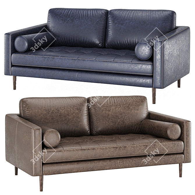 Luxury Tanned Leatherette 2-Seater Sofa 3D model image 2