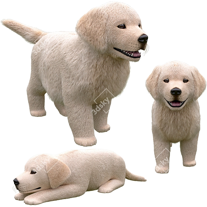 Golden Retriever Puppies Miniatures 3D model image 6