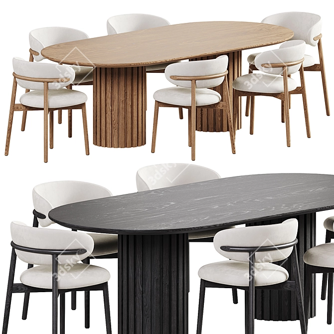 Modern Oak Oval Dining Set 3D model image 1