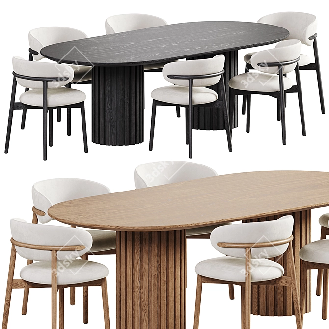 Modern Oak Oval Dining Set 3D model image 2