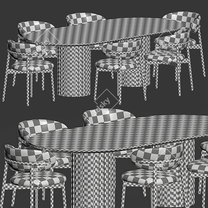 Modern Oak Oval Dining Set 3D model image 6