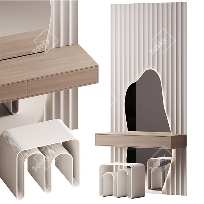 Modern Asymmetrical Vanity Table 3D model image 1