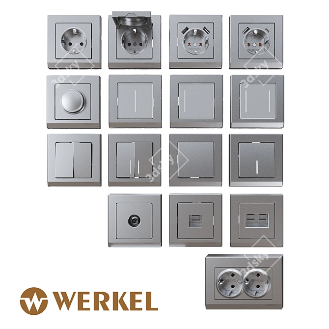 Silver Matte Werkel Sockets & Switches 3D model image 1