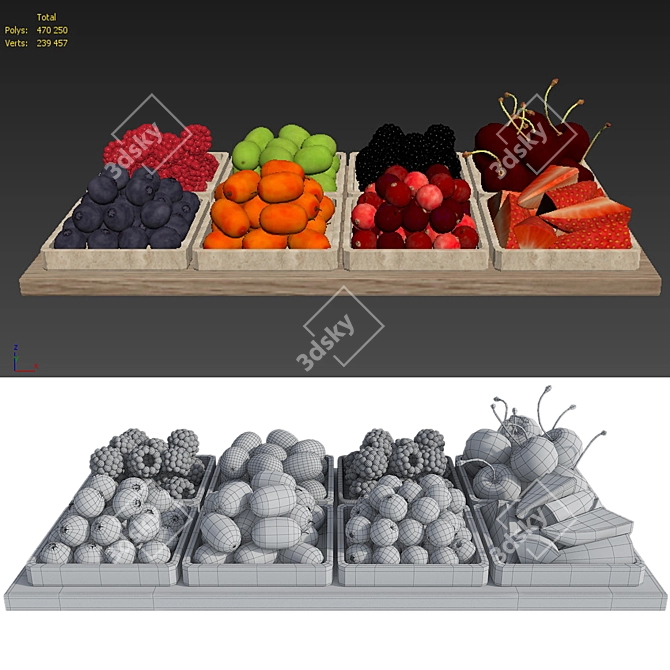 Sculpted Berries in Modern Bowls 3D model image 5